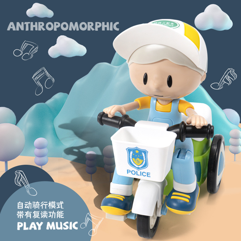 Cross-border bestseller: Rolling stunt electric tricycle, children's and babies' electric toy, music, light, rotating boy details Picture
