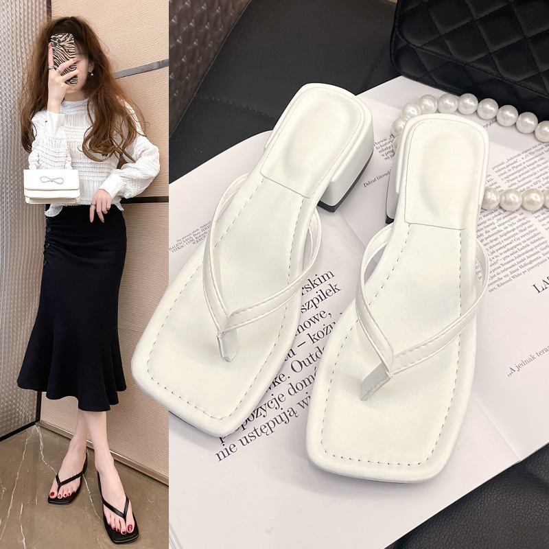 Flip-flops for women 2023 Summer New fashion outerwear, square toe, thick heel, anti-slip beach flip-flops for women's trendy outfits details Picture