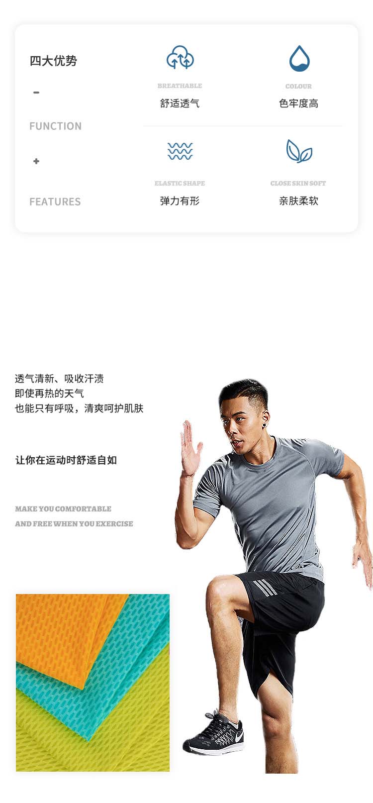 100D双层提花网眼布 140g涤氨透气鸟眼布 纬编t恤篮球服运动面料详情2