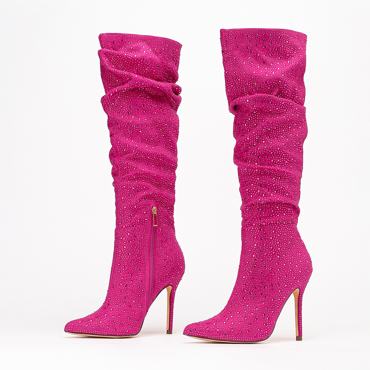 In 2025, the best-selling thin-heeled long boots in Europe and America are fashionable, with pointed tips and rhinestones. They are luxurious boots for banquets Specification drawing