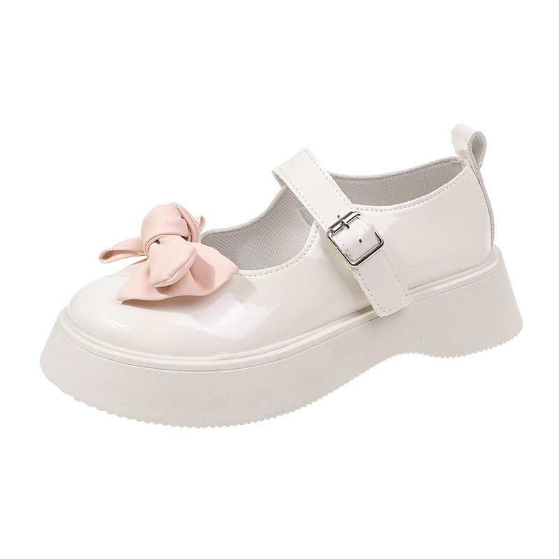 In the spring of 2025, this is a new retro, trendy style with a pink bow thick-soled small leather shoe, a casual Mary Jane single shoe for women Item Picture