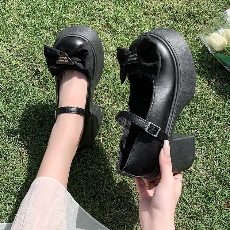 Thick-soled British white retro thick-soled small leather shoes for women's spring and autumn dress 2025 new style Mary Jane shallow opening single shoes Specification drawing