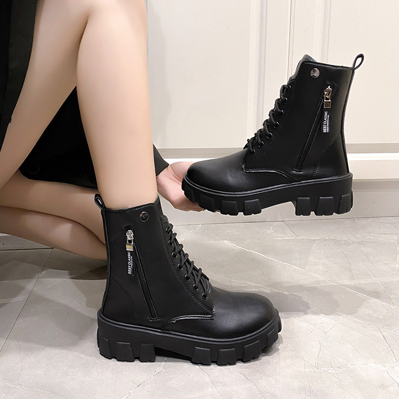 Martin Boots Women's Shoes 2025 New Korean style fashion autumn and winter high-top women's boots high-heeled mid-calf boots Application Scenario