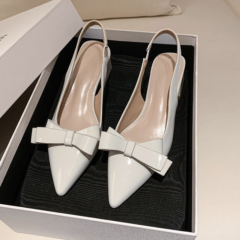 Summer 2025 new sweet style with skirt, pointed-toe, chunk-heeled fashion, single shoes, bow, head wrap, high-heeled sandals for women Specification drawing