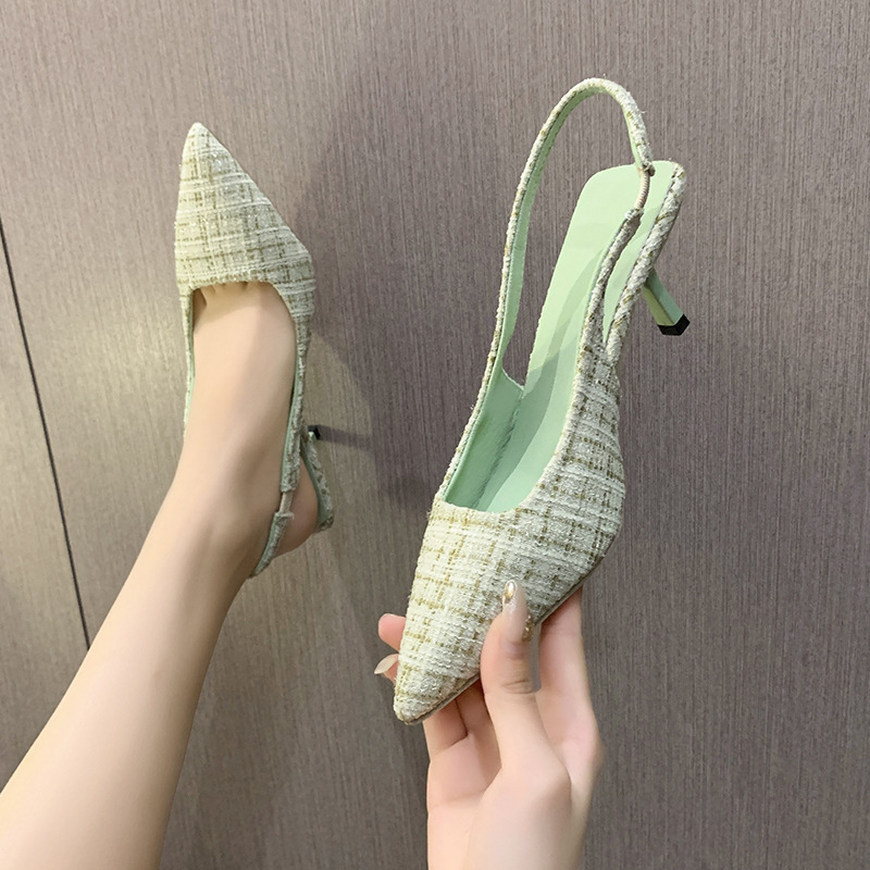 French chanel-style high-heeled flip-flops for women, 2024 new summer skinny pointed-toe flip-flops, available for distribution Specification drawing