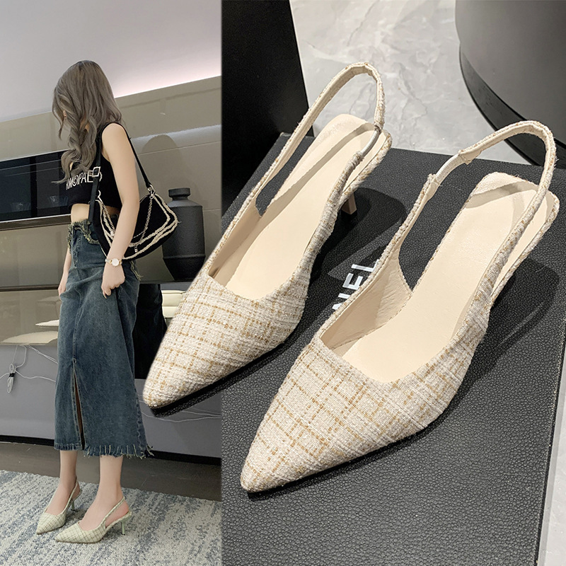 French chanel-style high-heeled flip-flops for women, 2024 new summer skinny pointed-toe flip-flops, available for distribution full figure