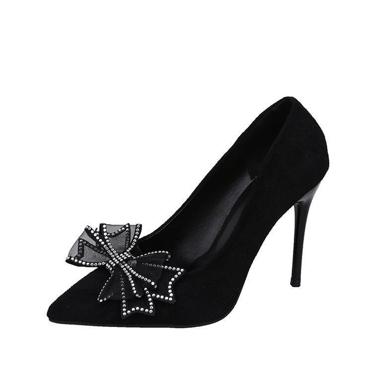 34-43 high heels, large size, 41-42 bow, thin heel, design sense, niche and elegant, fairy wedding shoes, two-wear single shoes Item Picture