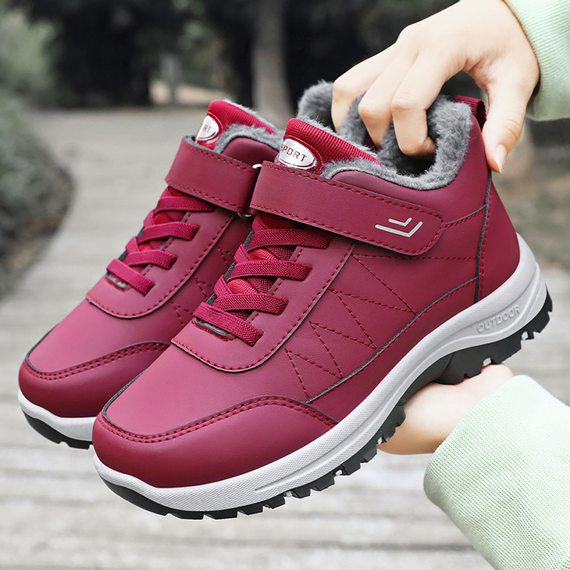 Women's cotton shoes, cross-border large-sized snow boots, unisex walking shoes, fleece and thickened cotton shoes, Velcro women's boots full figure