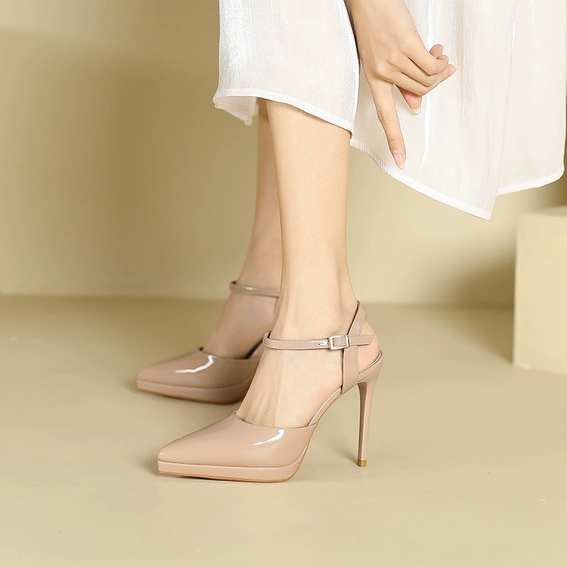 Waterproof platform single shoes 2025 Women's Summer new style versatile anti-slip stiletto high heels Hollow pointed high-heeled sandals for women Specification drawing