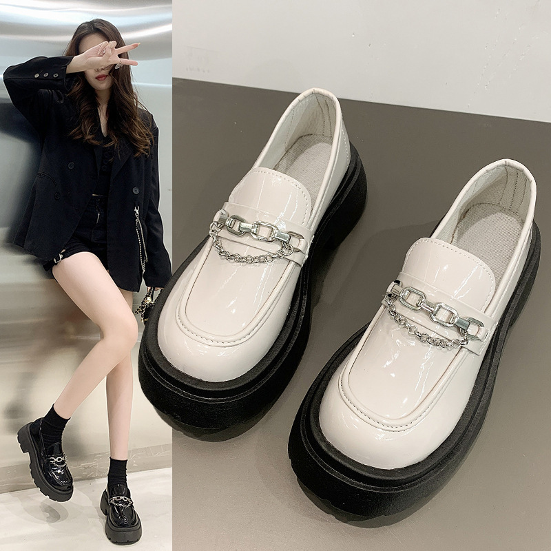 Mary Jane Shoes Women's Spring 2025 New thick-soled British-style small leather shoes French school style metal chain single shoes Specification drawing