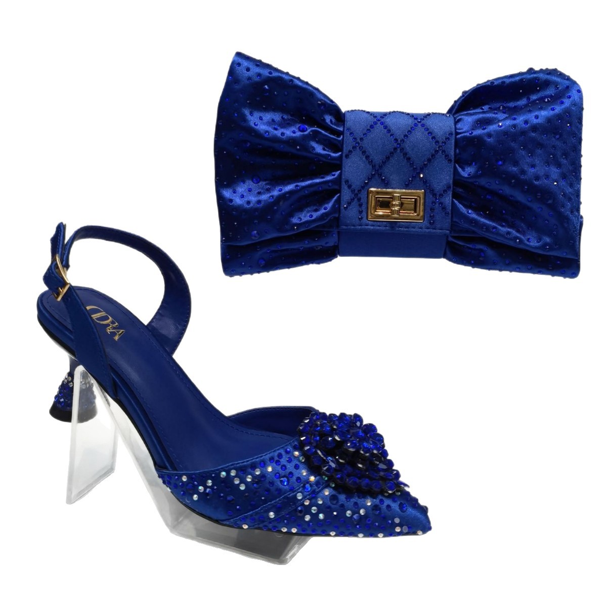 2025 Ladies' High-heeled Evening Bag Set, pointed-toe high-heeled sandals, bow and diamond-encrusted handbag, banquet bag Item Picture