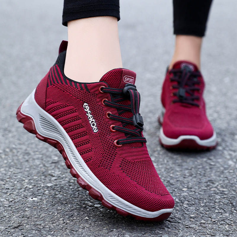 Jinshi Yuan - Women's Shoes, Middle-aged and Elderly walking shoes, Couple styles, thick-soled comfortable sports shoes, mesh breathable single shoes details Picture