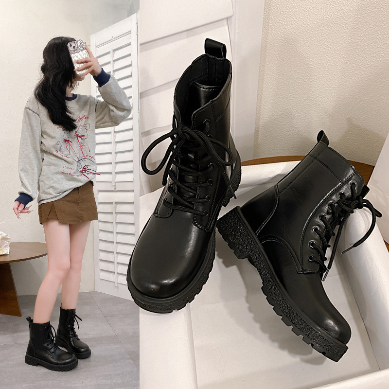 Cross-border bestseller plus-size women's mid-high top fleece warm and versatile Dr. Martens boots for autumn and winter full figure