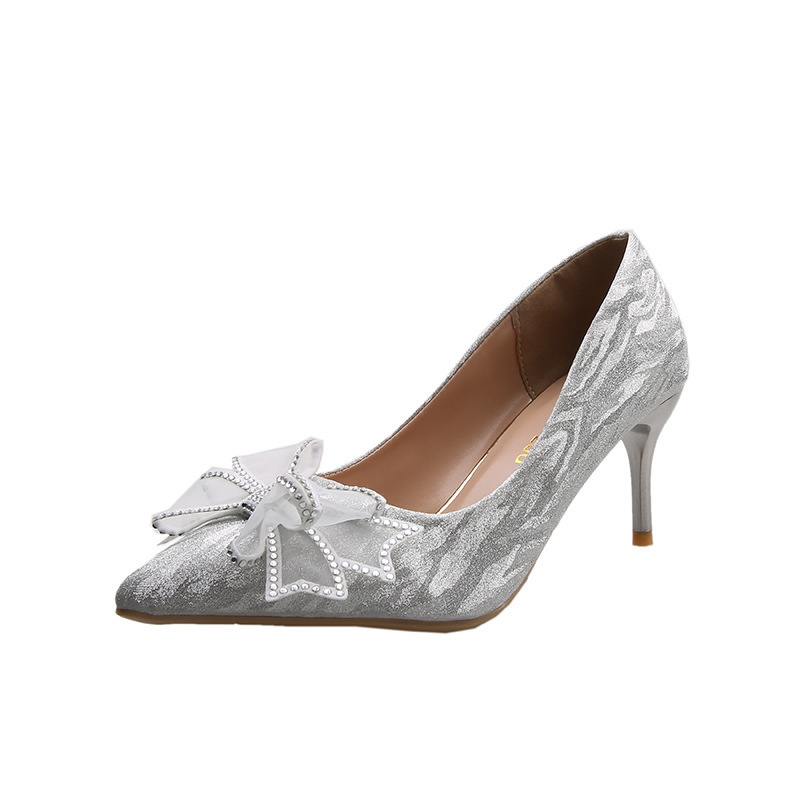 Single shoe French champagne color wedding shoes, autumn and winter bride shoes, 2025 new style He Xiu wedding dress, two-wear engagement high heels Item Picture