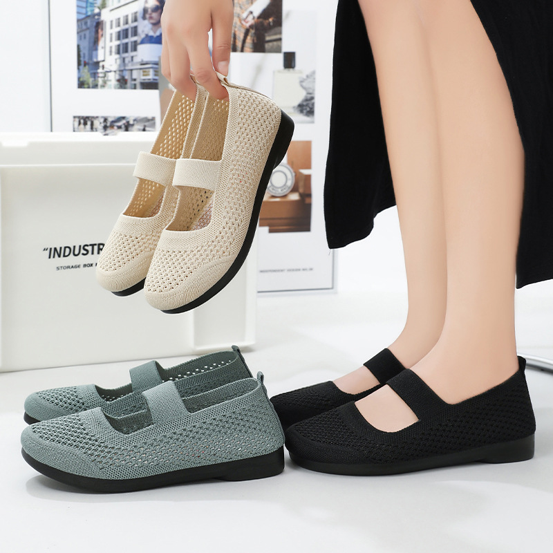 Women's shoes, versatile casual shoes, shoes for middle-aged and elderly mothers, flying woven breathable flat shoes, old Beijing cloth shoes, single shoes Specification drawing
