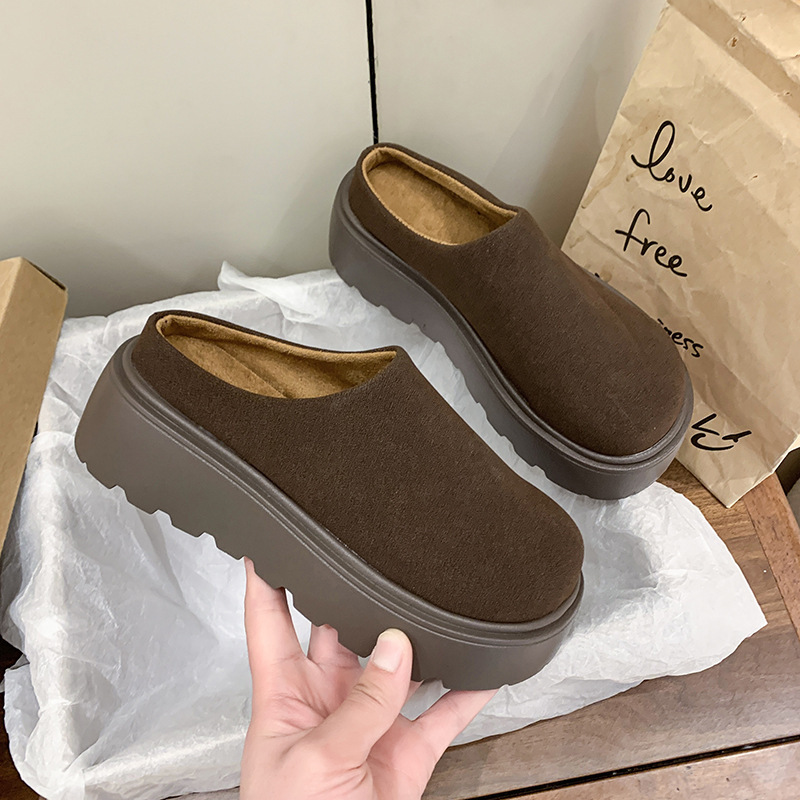 Thick-soled half-drag Burken shoes, new spring and autumn 2025 lazy shoes, worn with a flip-top outside, height-increasing women's shoes, one step Application Scenario