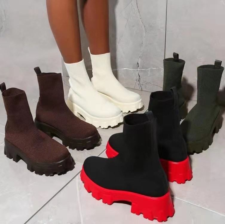 Cross-border new large-sized women's shoes, Feizhi sports short boots for women, 2024 autumn/winter independent station Women's boots, large-sized one-foot socks details Picture