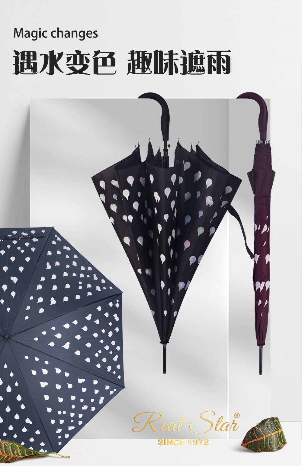 星宝伞遇水变色魔术伞长伞一键开伞现货批发详情2