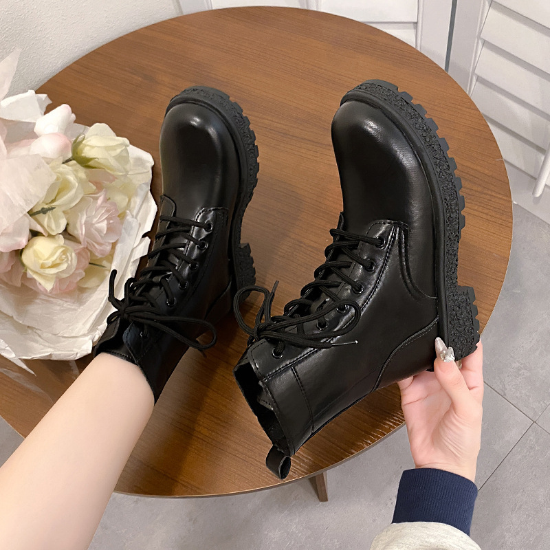 Cross-border bestseller plus-size women's mid-high top fleece warm and versatile Dr. Martens boots for autumn and winter details Picture