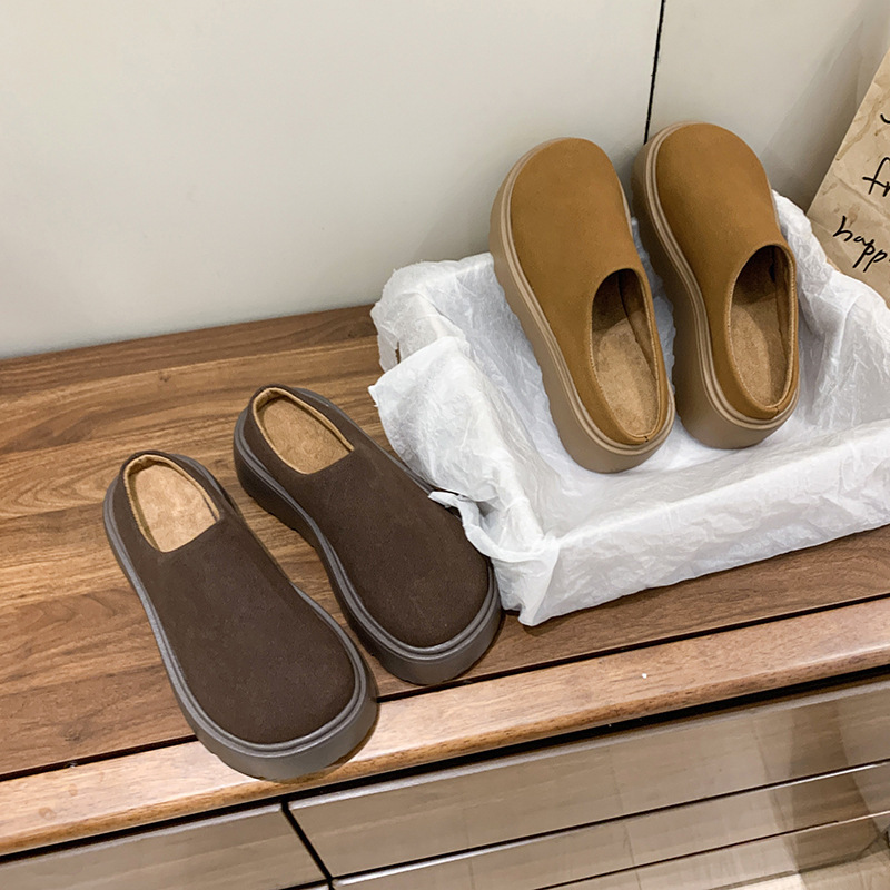 Thick-soled half-drag Burken shoes, new spring and autumn 2025 lazy shoes, worn with a flip-top outside, height-increasing women's shoes, one step full figure