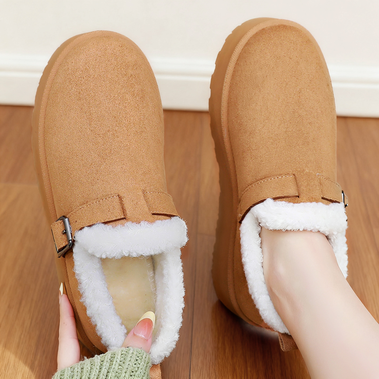 Cross-border large-sized cotton shoes, TEMU fleece snow boots, warm ankle boots, thick-soled height-increasing cotton boots, versatile women's shoes Specification drawing
