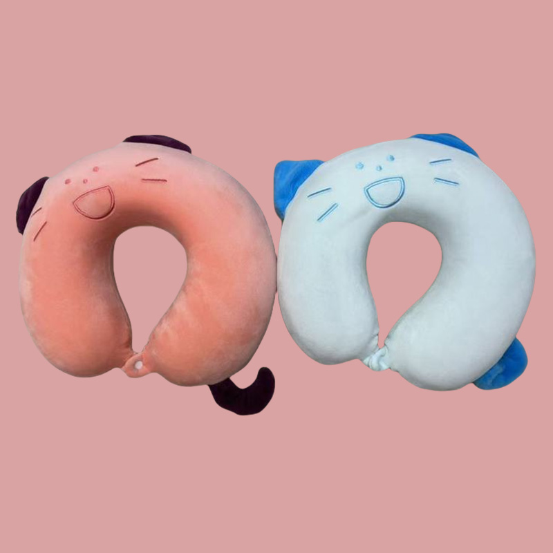 Cute cartoon U-shaped travel car, high-speed rail, plane, travel and tourism pillow, nap memory foam, plain neck protection pillow, rebound velvet cubic memory foam U-shaped pillow