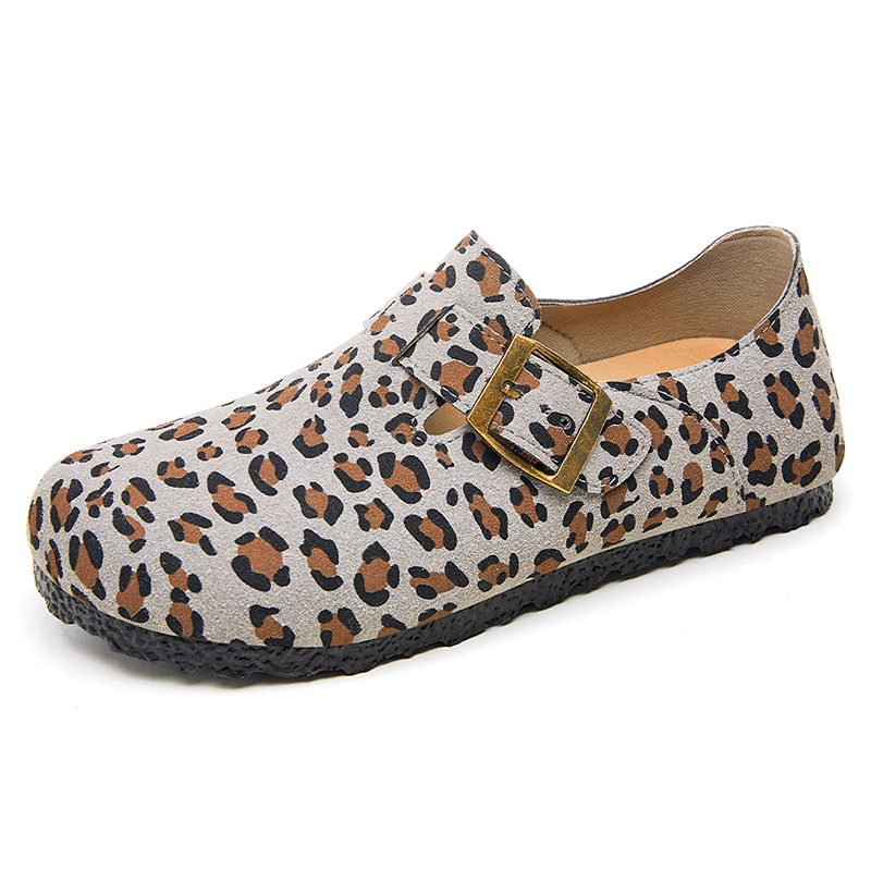 Women's casual shoes, leopard print color-blocking Boken shoes, soft-soled women's single shoes, one-step lazy shoes, trendy and versatile women's shoes Item Picture