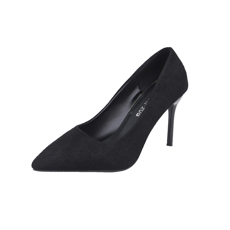 High-heeled women's 2025 new style popular suede fashionable and versatile autumn women's shoes, Korean version banquet thin heel pointed toe single shoes Item Picture