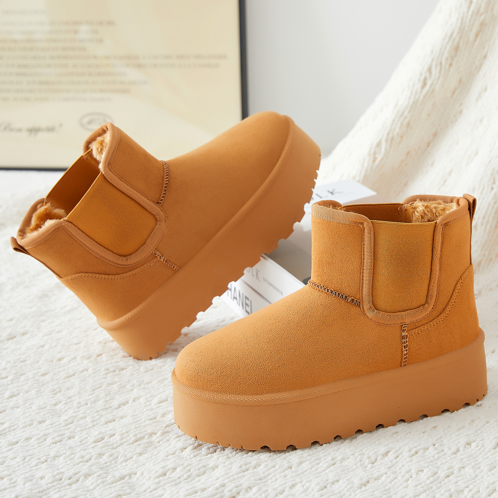 Women's snow boots, cross-border TEMU dropshipping boots, fleece and thickened cotton shoes, versatile women's boots, cold-proof and warm cotton boots full figure