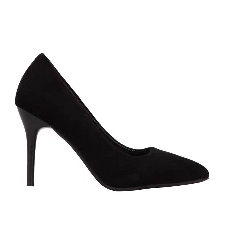 Black high-heeled women's slim heels 2024 pointed-toe spring new style etiquette single shoes for professional commuting without tiring feet work shoes Item Picture