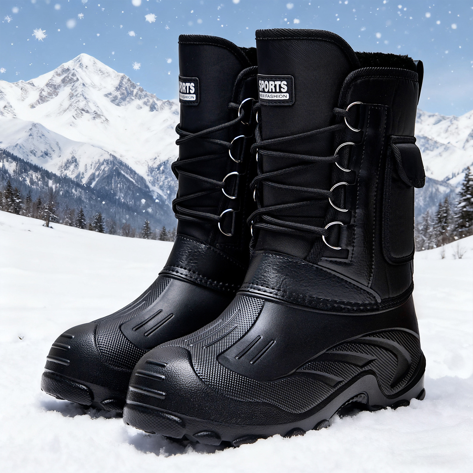 Men's snow boots, one-piece consignment, men's boots, large-sized warm long boots, waterproof and frost-proof cotton boots, thickened long boots details Picture