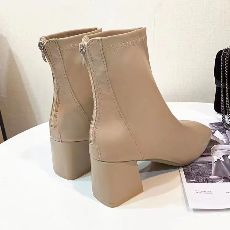 Martin Boots Women 2021 New Style Women's Boots Winter European and American style square toe back zipper short boots Women's thick-heeled mid-heeled boots Women Application Scenario