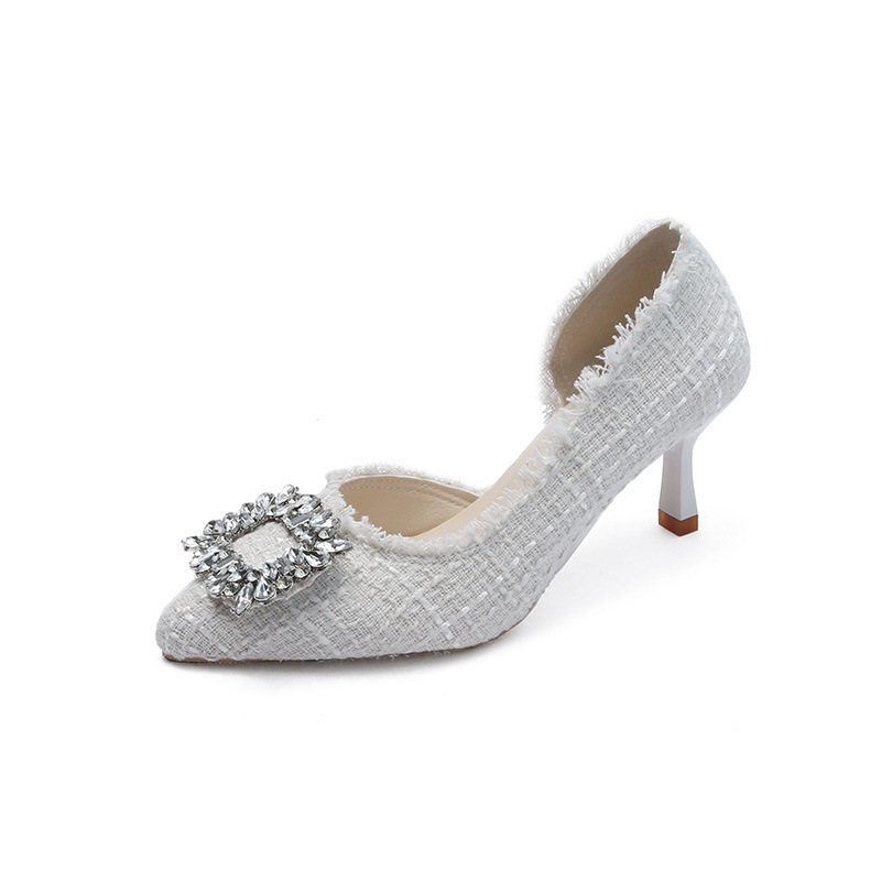High-heeled women's 2025 summer new niche design French pointed-toe shoes with thin heels and chanted water diamond single shoes Item Picture