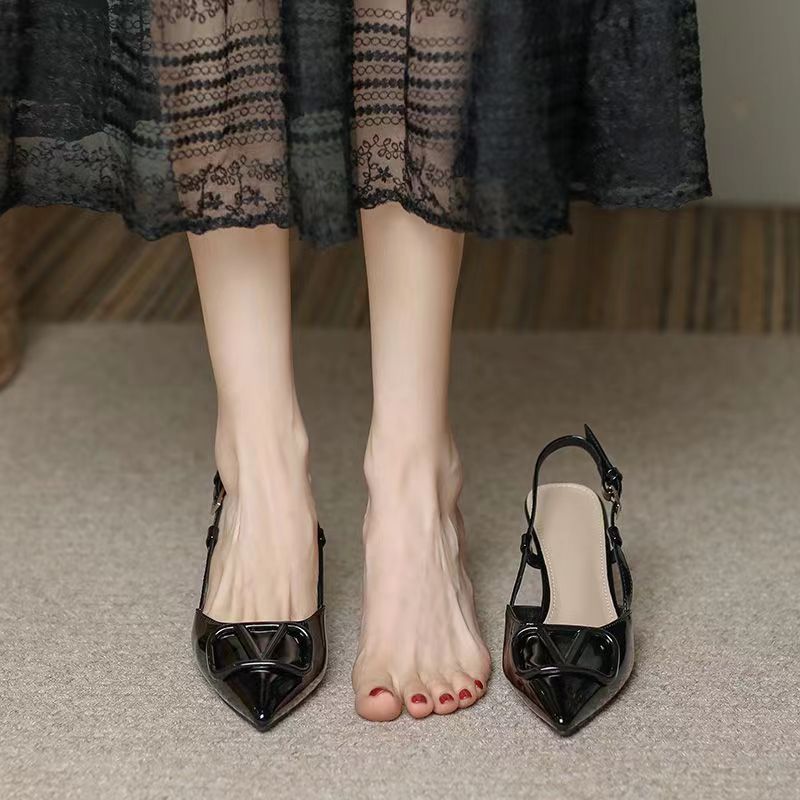 High-heeled women's French spring and summer shallow-toe wedding shoes, plaque-sized fashion 2023, nude chanel-style, versatile, thin-heeled, headpiece Specification drawing