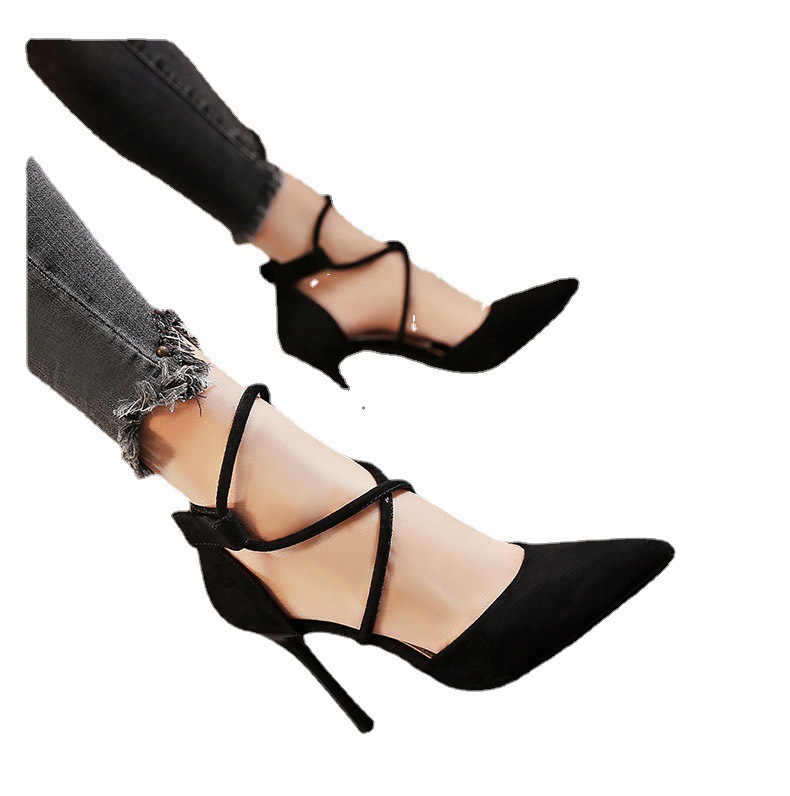 In the summer of 2025, European and American suede pointed-toe crossed ankle loop lace-up high heels for women's banquets and nightclubs, sexy thin-heeled women's sandals Item Picture