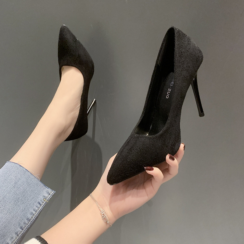 High-heeled women's 2025 new style popular suede fashionable and versatile autumn women's shoes, Korean version banquet thin heel pointed toe single shoes details Picture