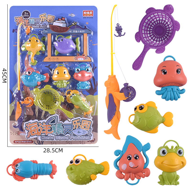 Free shipping, cartoon and cute ocean fishing station, summer toy house, shopping mall and supermarket fishing competition, children's toys full figure