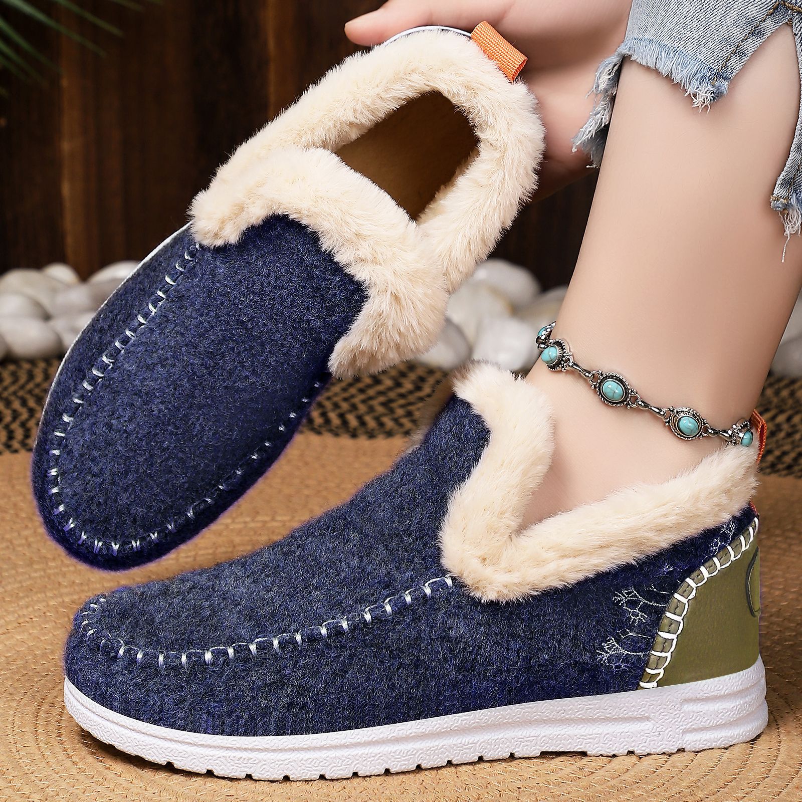 Jinshiyuan - Winter cotton boots Processing and customization, fleece and thickened cotton shoes, women's boots, cold-proof and warm, one-foot snow boots Specification drawing