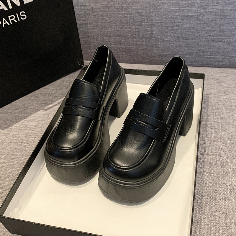 French small leather shoes for women, ultra-high heels, new Spring and Autumn 2025 vintage jk single shoes, waterproof platform, thick-soled loafers trend full figure