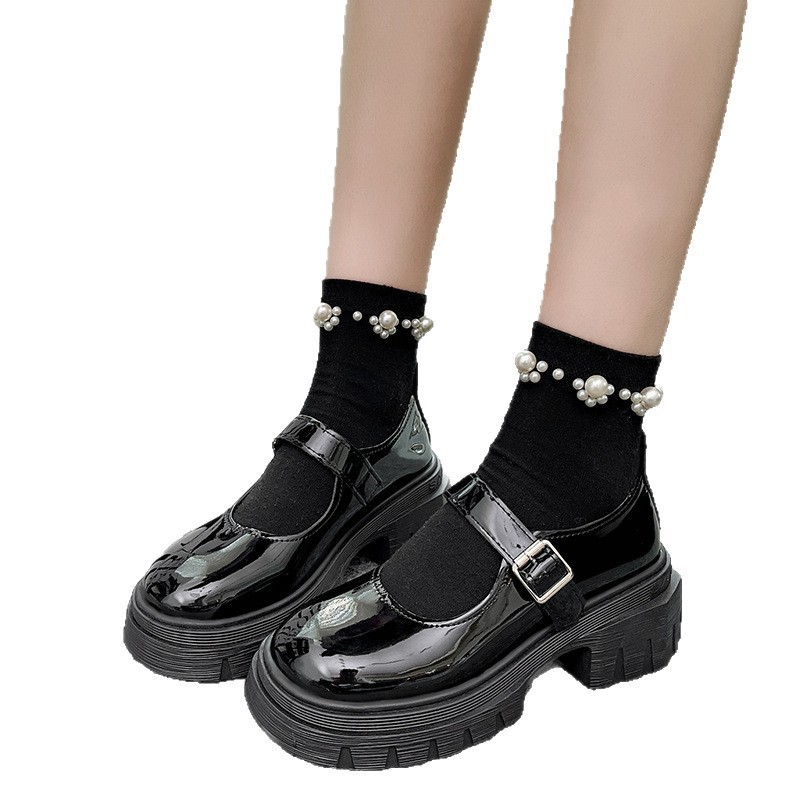 The 2025 summer new thick-soled small leather shoes, one-shoulder buckle round toe, elegant mid-heel, versatile and comfortable Mary Jane shoes Item Picture