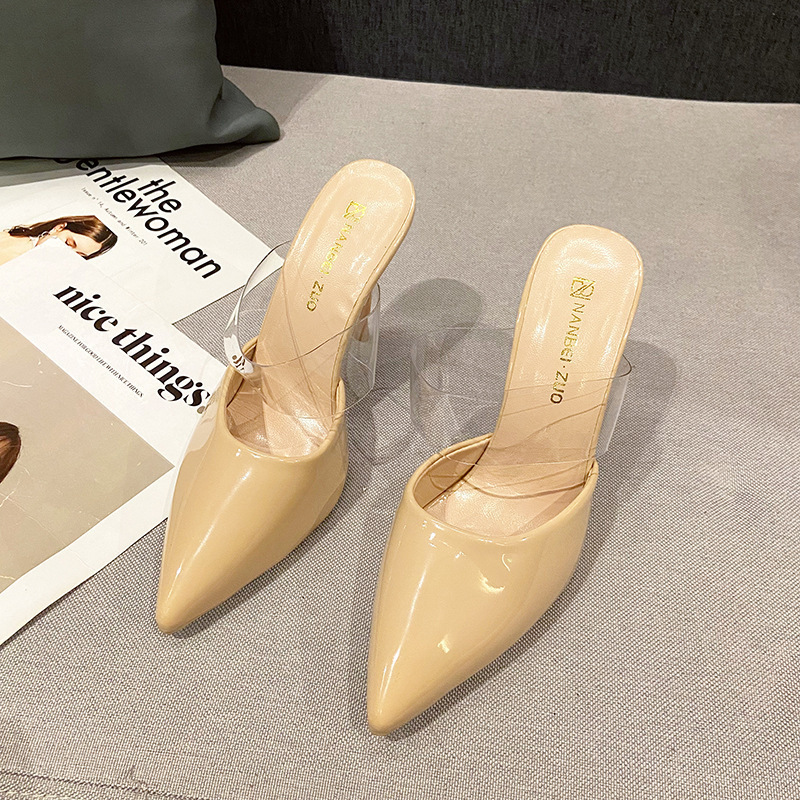Large-sized slippers 2025 new Korean-style high-heeled flip-flops with thin heels, a one-line transparent strap, a toe cap, and half flip-flops for outerwear Application Scenario
