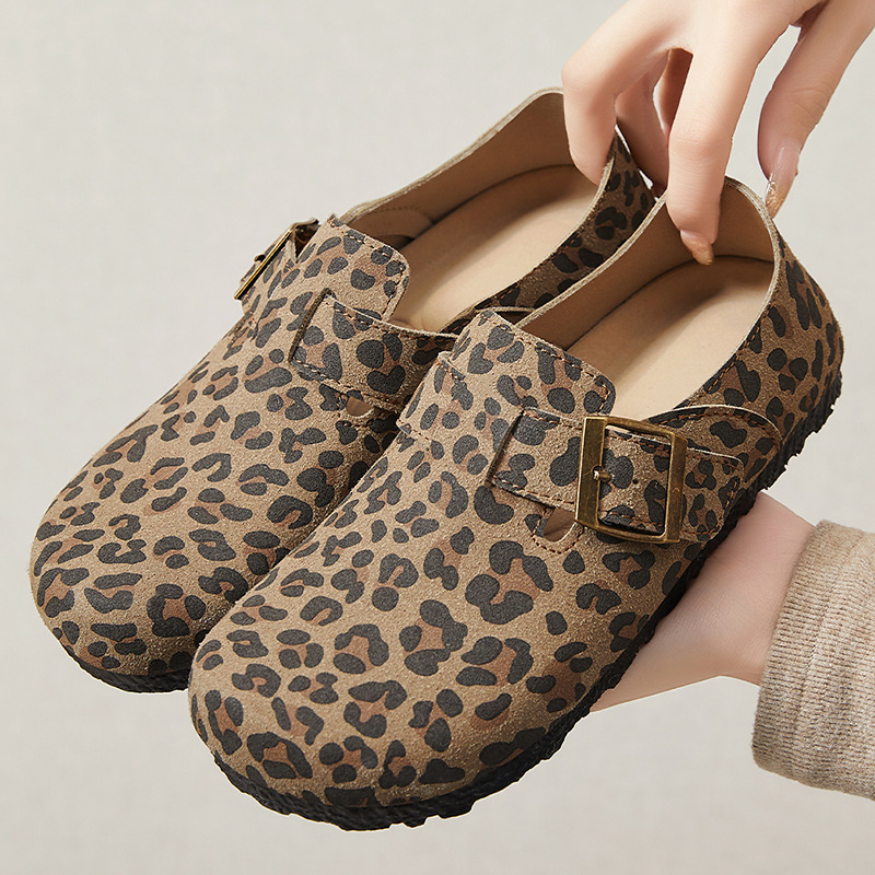 Women's casual shoes, leopard print color-blocking Boken shoes, soft-soled women's single shoes, one-step lazy shoes, trendy and versatile women's shoes full figure