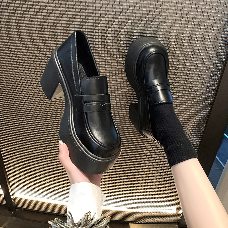 French small leather shoes for women, ultra-high heels, new Spring and Autumn 2025 vintage jk single shoes, waterproof platform, thick-soled loafers trend Specification drawing