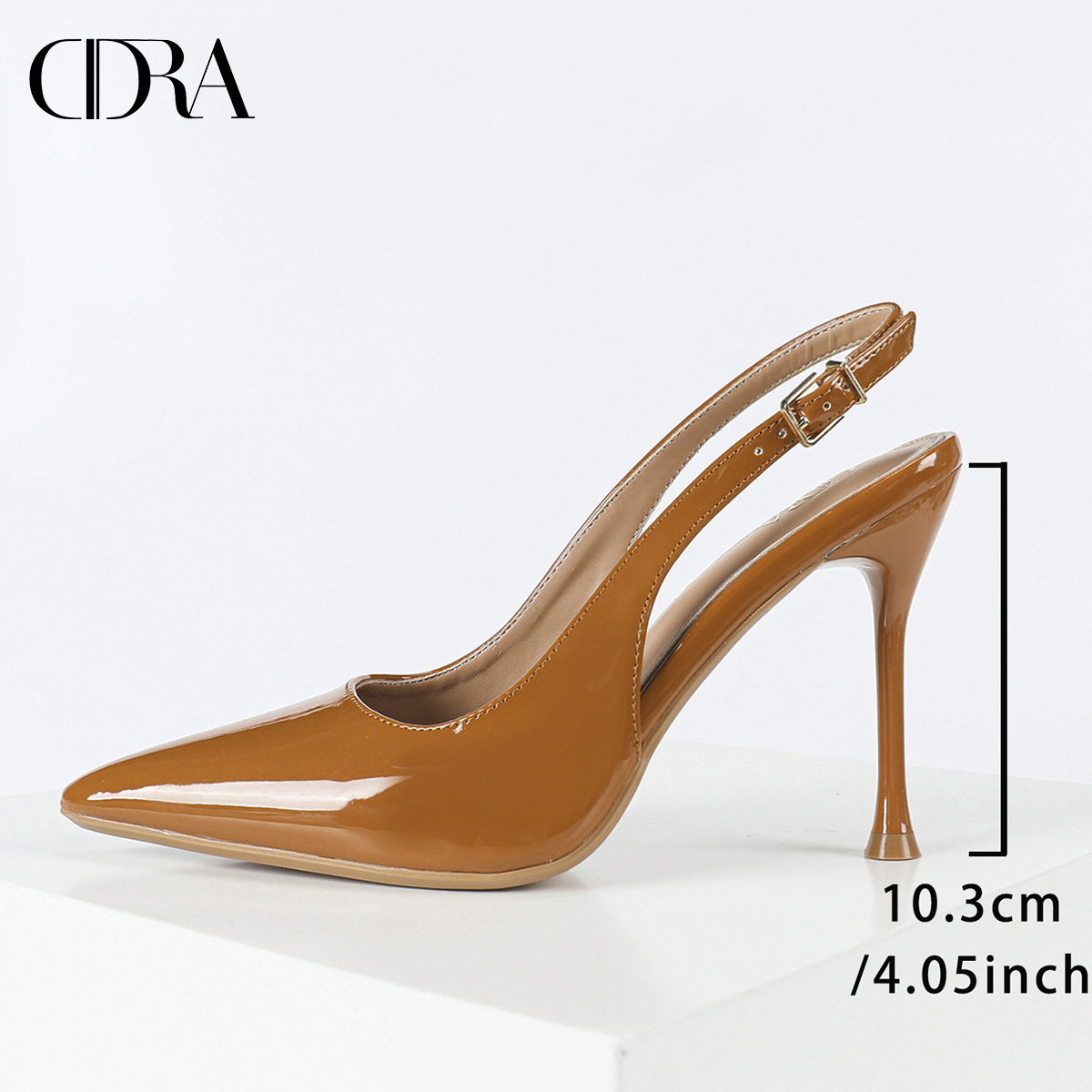 French patent leather flip-flops for women, Summer 2025 new style, thin-heeled, pointed-toe, hollowed-out single shoes, one-button high heels Specification drawing