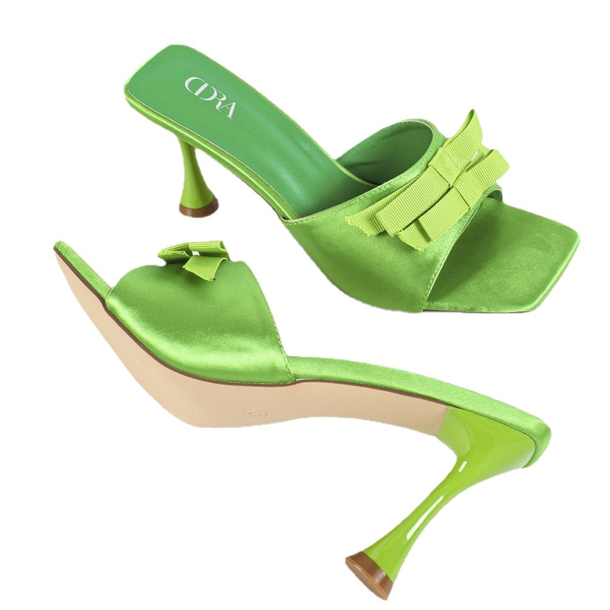 New European and American high heels with double bows, high-heeled slippers, fashionable and versatile, thin-heeled sandals for fashion shows, and cool slippers for export Item Picture