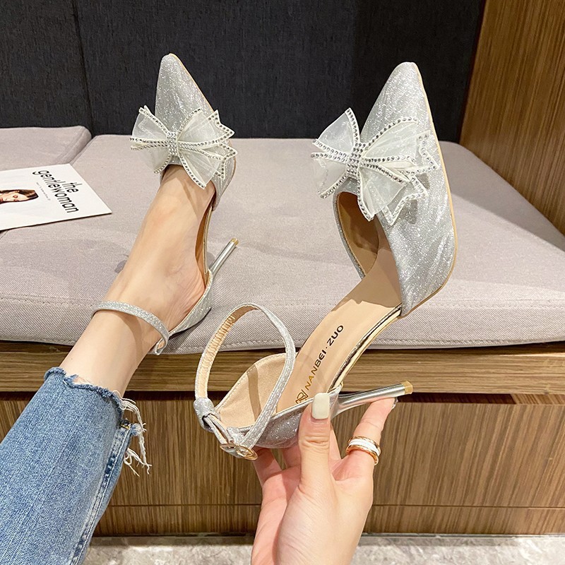 French-style gentle and beautiful bow high heels for women, 2025 new export large-sized single shoes, simple and fashionable banquet shoes Specification drawing