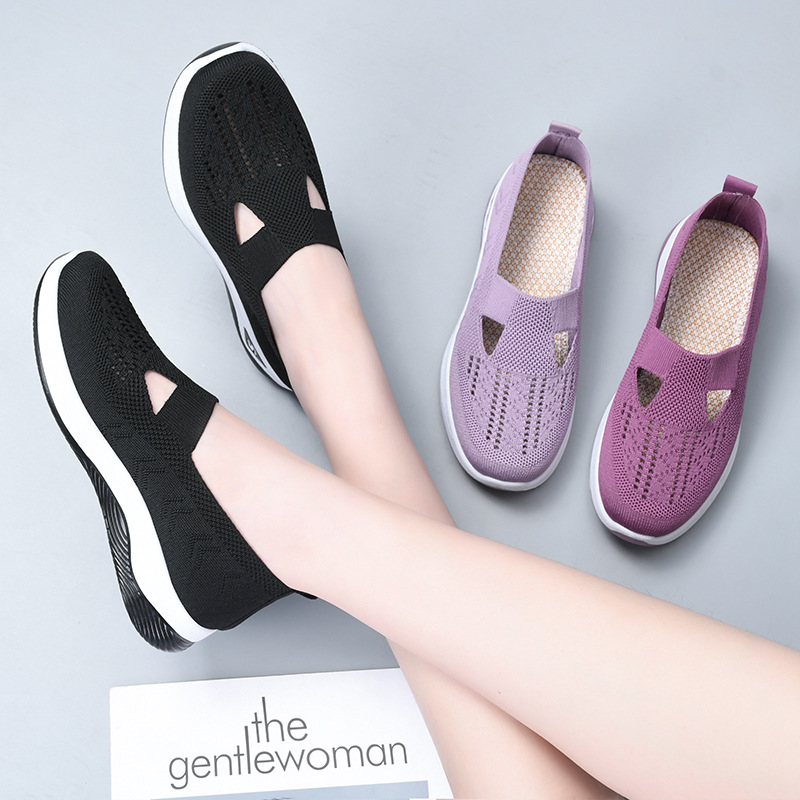 Women's cross-border large-sized casual shoes, TEMU women's shoes, single shoes, breathable flying woven shoes, shoes for middle-aged and elderly mothers Application Scenario