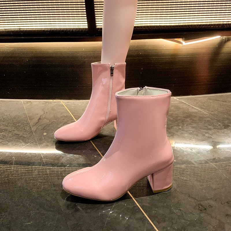 Large-sized high-heeled women's boots 2024 autumn/winter new fashion short boots, comfortable thick-heeled side zipper square toe women's Dr. Martens boots Specification drawing