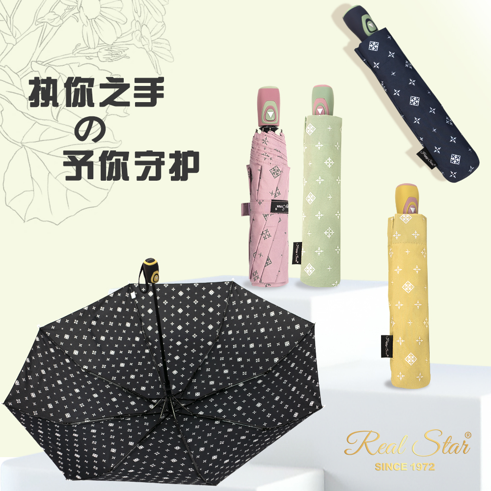 【出欧美】小碎花三折自开伞外贸雨伞彩色图案190T碰击布
