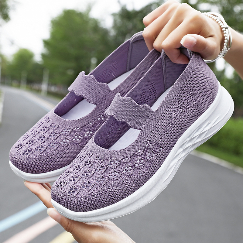 Shoes for women, middle-aged and elderly people, walking shoes, one-step mom shoes, soft-soled woven shoes, breathable and perforated single shoes, versatile women's shoes details Picture